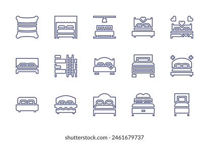 Bedroom line icon set. Editable stroke. Vector illustration. Containing bed, bedroom, bed pillows, sex addict, bunk, double bed, canopy bed.
