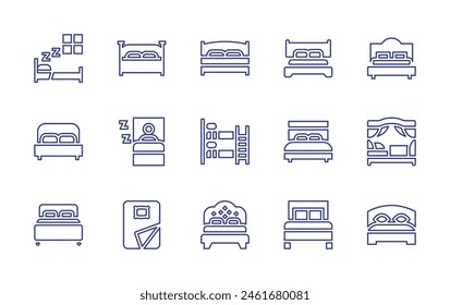 Bedroom line icon set. Editable stroke. Vector illustration. Containing bed, sleep, double bed, queen bed, cover, bunk bed.
