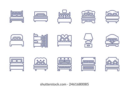 Bedroom line icon set. Editable stroke. Vector illustration. Containing bed, bedroom, double bed, bunk bed, lamp.