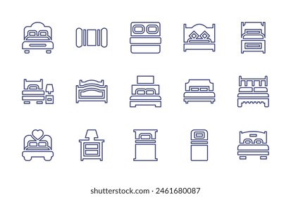 Conjunto de iconos de línea de dormitorio. Trazo editable. Ilustración vectorial. Conteniendo dormitorio, almohada, cama, cama individual, cama doble, mesa de noche.