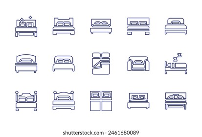 Bedroom line icon set. Editable stroke. Vector illustration. Containing bed, bedroom, double bed, sofa bed, sleep.