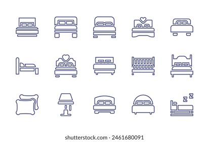 Bedroom line icon set. Editable stroke. Vector illustration. Containing bed, bedroom lamp, bedroom, double bed, pillows, cradle.