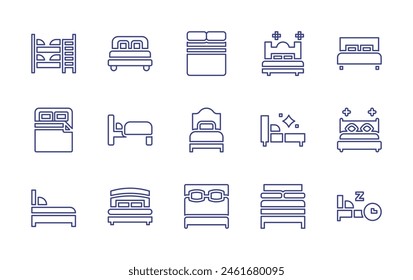 Bedroom line icon set. Editable stroke. Vector illustration. Containing bedroom, double, bed, hotel, single bed, bunk, time.