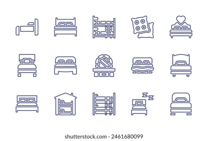 Bedroom line icon set. Editable stroke. Vector illustration. Containing bedding, bunk bed, bed, bedroom, single bed, pillows, dressing table, double bed, shelter.