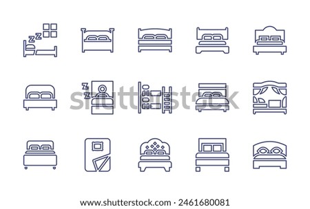 Bedroom line icon set. Editable stroke. Vector illustration. Containing bed, sleep, double bed, queen bed, cover, bunk bed.