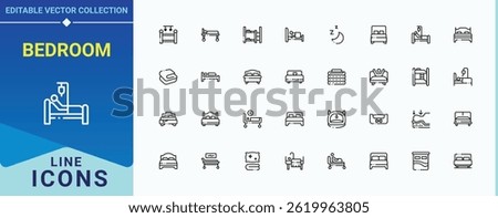 Bedroom line icon set. Includes symbols for room, medical furniture, hotel. Bed icon collection. Minimal icons collection. Vector illustration in modern line style.