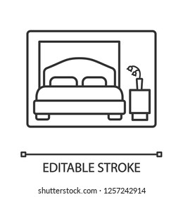 Bedroom linear icon. Double room. Thin line illustration. Hotel room. Cruise ship cabin. Contour symbol. Vector isolated outline drawing. Editable stroke