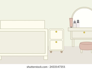 Bedroom and Low cabinet, makeup,Dressing table, mirror -flat illustration 