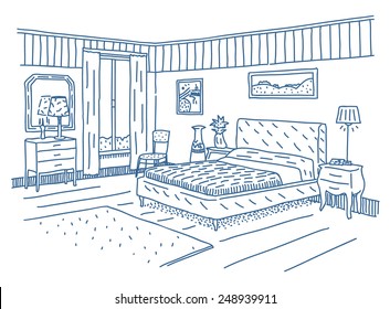 Bedroom modern interior vector drawing isolated on white background
