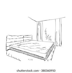Bedroom modern interior vector drawing isolated on white background
