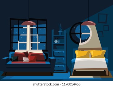 bedroom at night vector illustration 