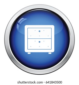 Bedroom nightstand icon. Glossy button design. Vector illustration.