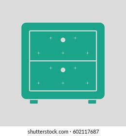 Bedroom nightstand icon. Gray background with green. Vector illustration.