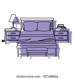 bedroom with nightstand purple watercolor silhouette on white background vector illustration