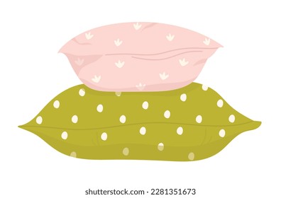 Bedroom pillows. Stack of pillows, bed cushions, home decorative cushion vector illustration