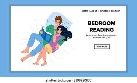 bedroom reading vector. bed book, home young, woman girl, cute person, room bedtime, morning leisure bedroom reading character. people flat cartoon illustration