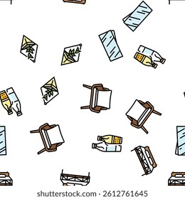 bedroom room interior bed vector seamless pattern thin line illustration