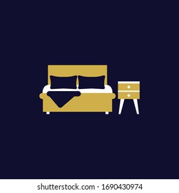 Bedroom, room interior vector icon
