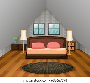 Bedroom scene with wooden floor illustration
