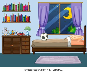Bedroom scene with wooden furniture illustration
