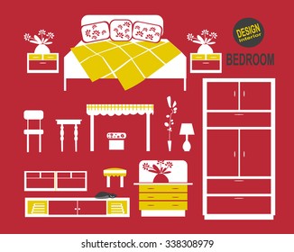 Bedroom set on red background