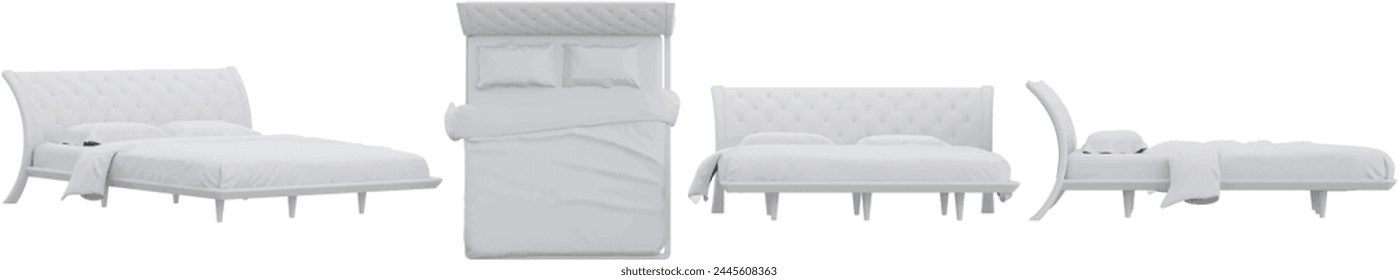 Bedroom set from various angles, 3D rendering transparent background