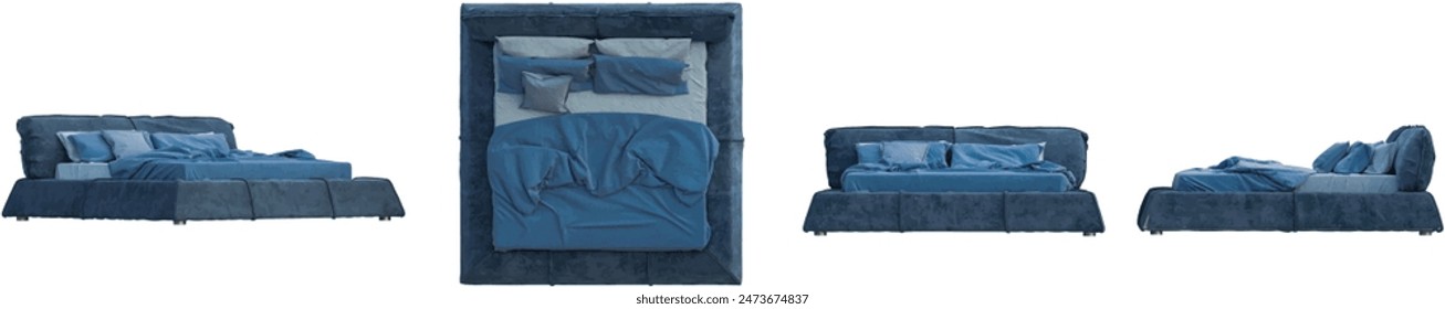 Bedroom set from various angles, 3D rendering transparent background