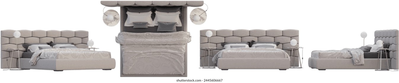 bedroom set from various angles in white background