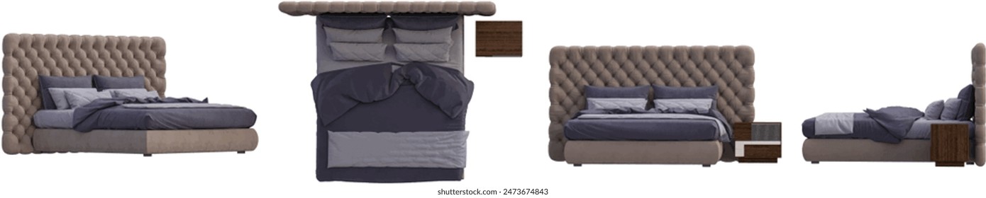 Bedroom set from various angles in white background