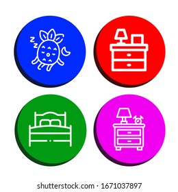 bedroom simple icons set. Contains such icons as Sleeping, Bedside table, Bed, Nightstand, can be used for web, mobile and logo
