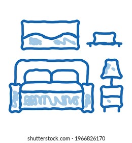 Bedroom sketch icon vector. Hand drawn blue doodle line art Bedroom sign. isolated symbol illustration
