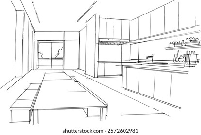 bedroom sketch,a line drawing Using interior architecture, assembling graphics, working in architecture, and interior design, among other things.,house interior or interior design