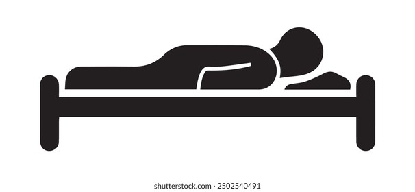 Bedroom sleep man down black outline icon design.