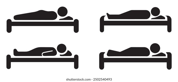 Dormitorio sueño hombre abajo diseño de icono de contorno negro.