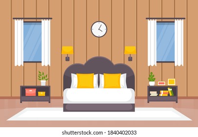 Bedroom Sleeping Room Bed Interior Design Modern House Illustration