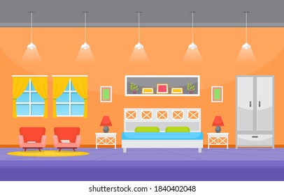 Bedroom Sleeping Room Bed Interior Design Modern House Illustration