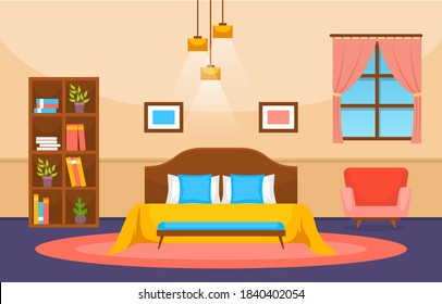 Bedroom Sleeping Room Bed Interior Design Modern House Illustration