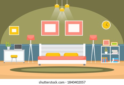 Bedroom Sleeping Room Bed Interior Design Modern House Illustration