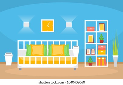 Bedroom Sleeping Room Bed Interior Design Modern House Illustration