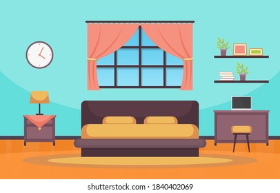 Bedroom Sleeping Room Bed Interior Design Modern House Illustration