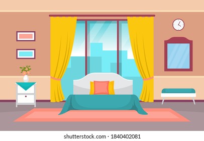 Bedroom Sleeping Room Bed Interior Design Modern Hotel Apartment Illustration