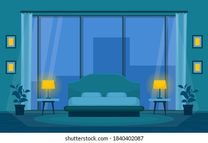 Dormitorio Dormitorio Dormitorio Cama Interior Diseño Moderno Apartamento Hotel Ilustración Ilustración