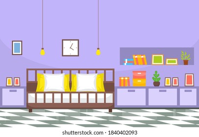 Bedroom Sleeping Room Bed Interior Design Modern House Illustration