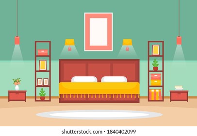 Bedroom Sleeping Room Bed Interior Design Modern House Illustration