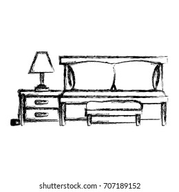 bedroom with sofa bed and lamp over nightstand blurred silhouette on white background vector illustration