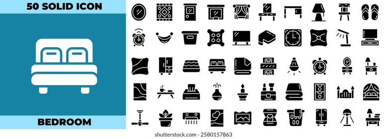 Bedroom Solid Editable Icons set. Vector illustration in modern thin solid style of bedroom icons: bedroom, closet, wardrobe, etc