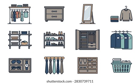 Bedroom storage and dressing room accessory icons.