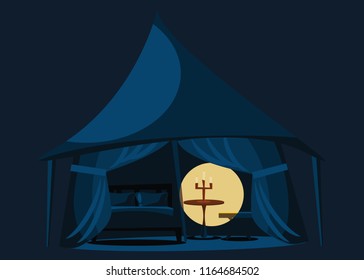 bedroom tent at nights vector illustration 