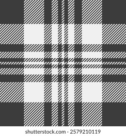 Bedroom texture vector seamless, aged plaid pattern tartan. Back to school textile background fabric check in grey and white colors palette.