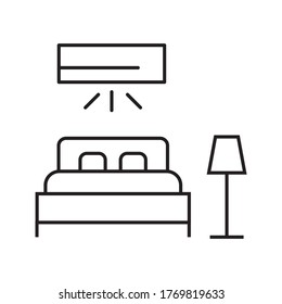 Bedroom thin line icon, hotel and sleeping concept. Bed sign vector graphics, A linear design on a white background